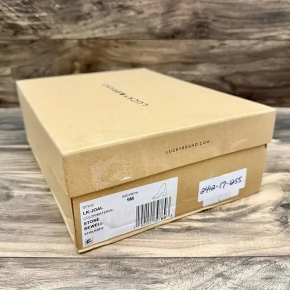 NIB Lucky Brand Joal 9M Leather Deep Notch Open Toe Pump Bootie Shootie Stone - Picture 11 of 12